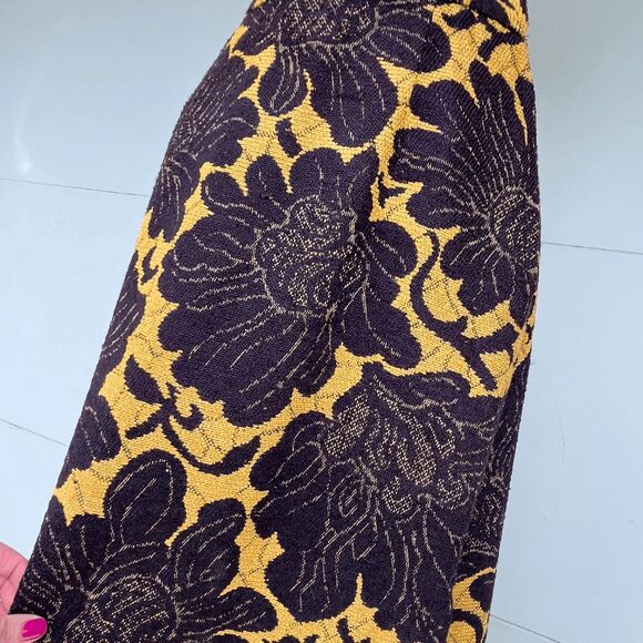 VTG 70s Jacquard Floral Maxi Skirt Union Made Bold Yellow Black Sustainable M 6– - Picture 11 of 12